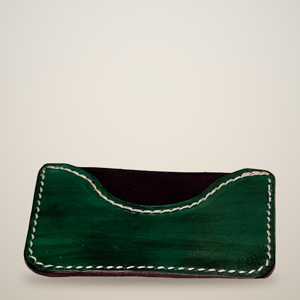 Curved Card Wallet – Green & black / white thread