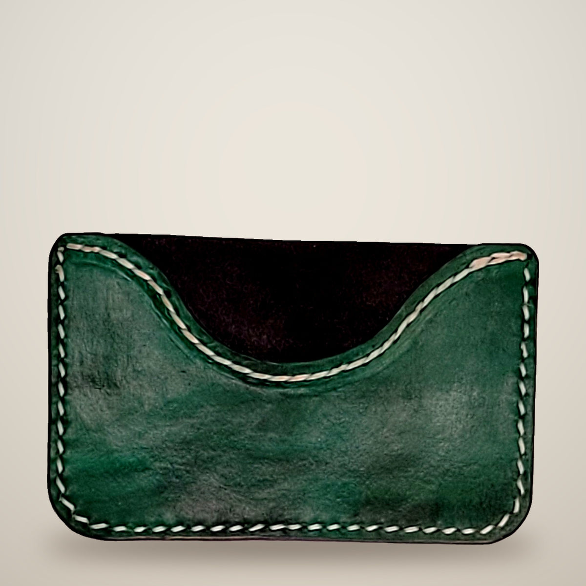 Curved Card Wallet – Green & black / white thread