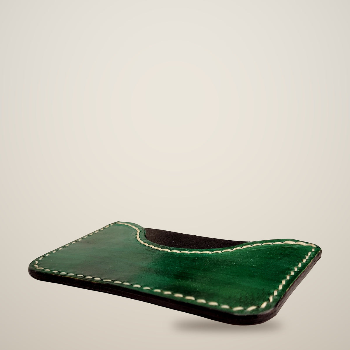 Curved Card Wallet – Green & black / white thread
