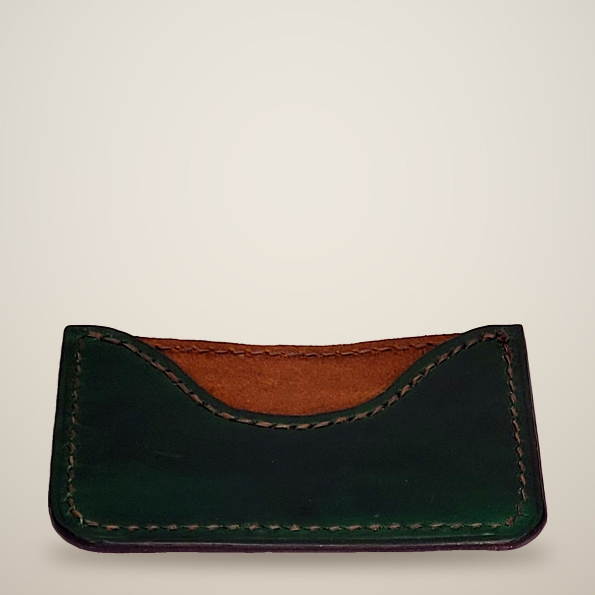 Curved Card Wallet – Green & black / white thread