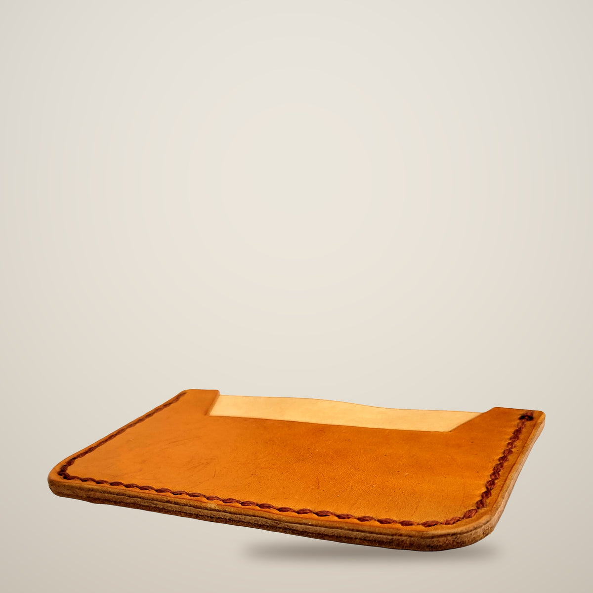 Trapezoid Card Wallet – Yellow & natural / burnt umber thread