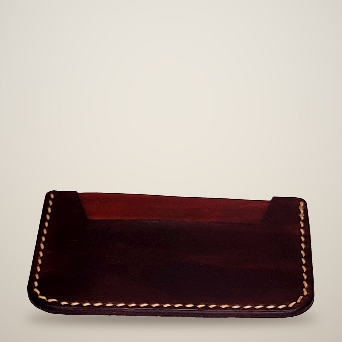 Trapezoid Card Wallet – Chocolate & brown / cream thread