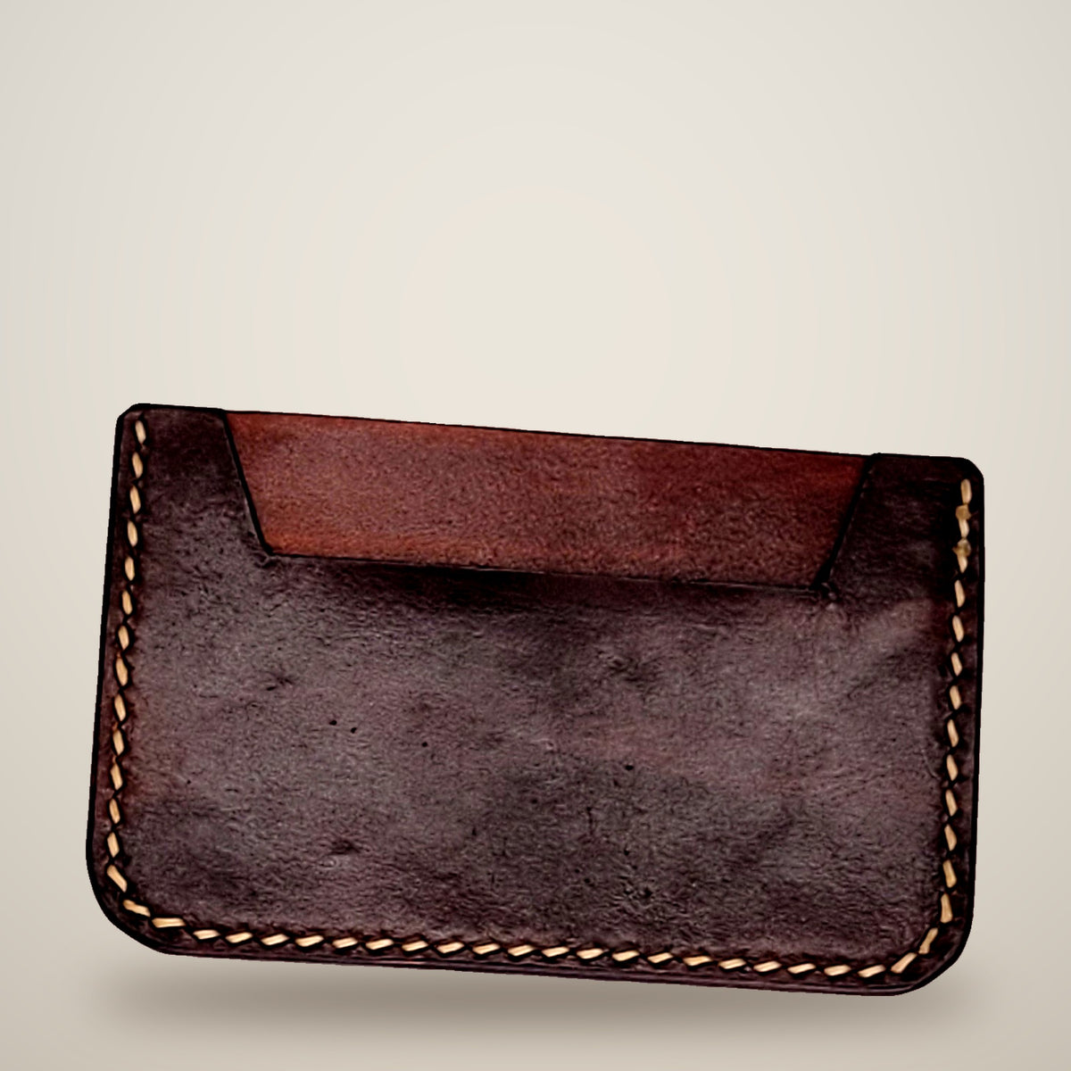 Trapezoid Card Wallet – Chocolate & brown / cream thread