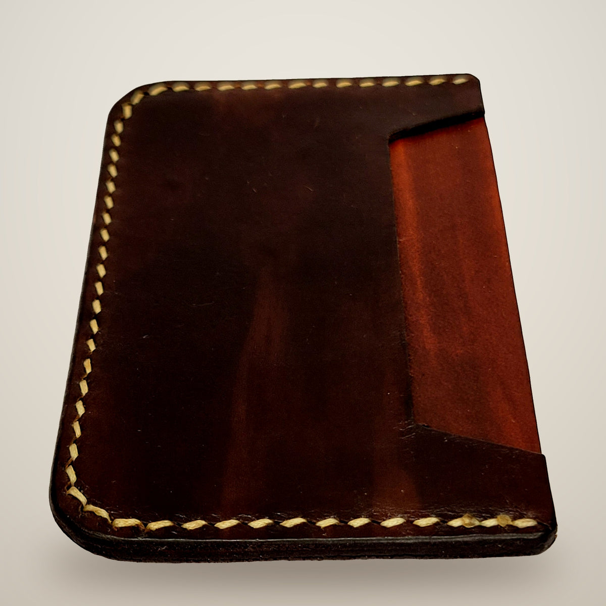 Trapezoid Card Wallet – Chocolate & brown / cream thread