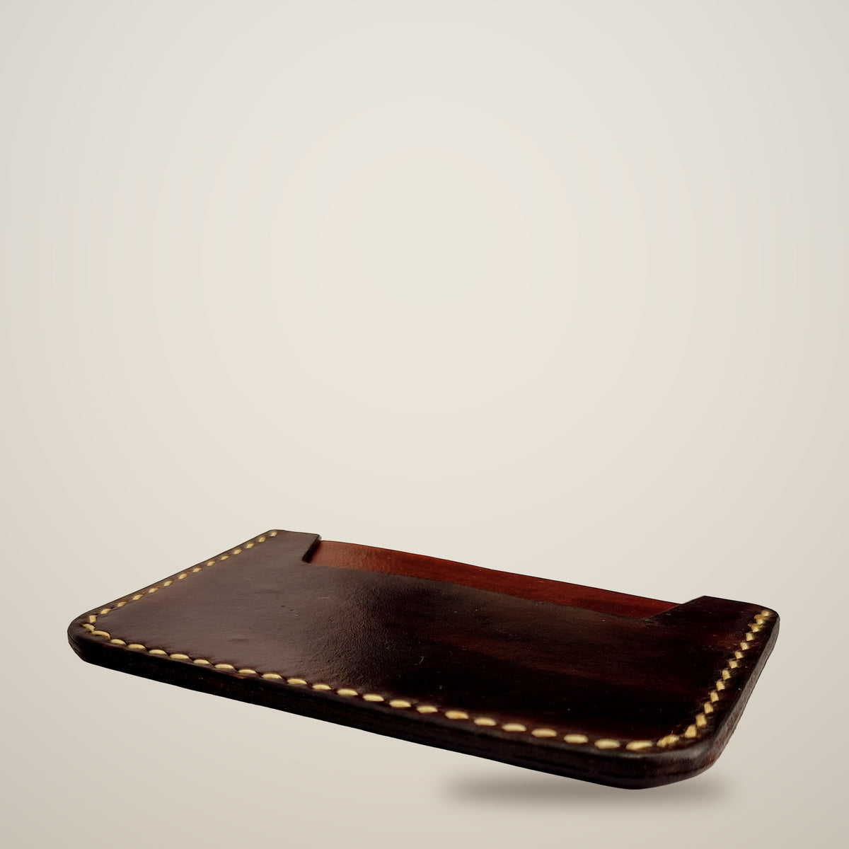 Trapezoid Card Wallet – Chocolate & brown / cream thread