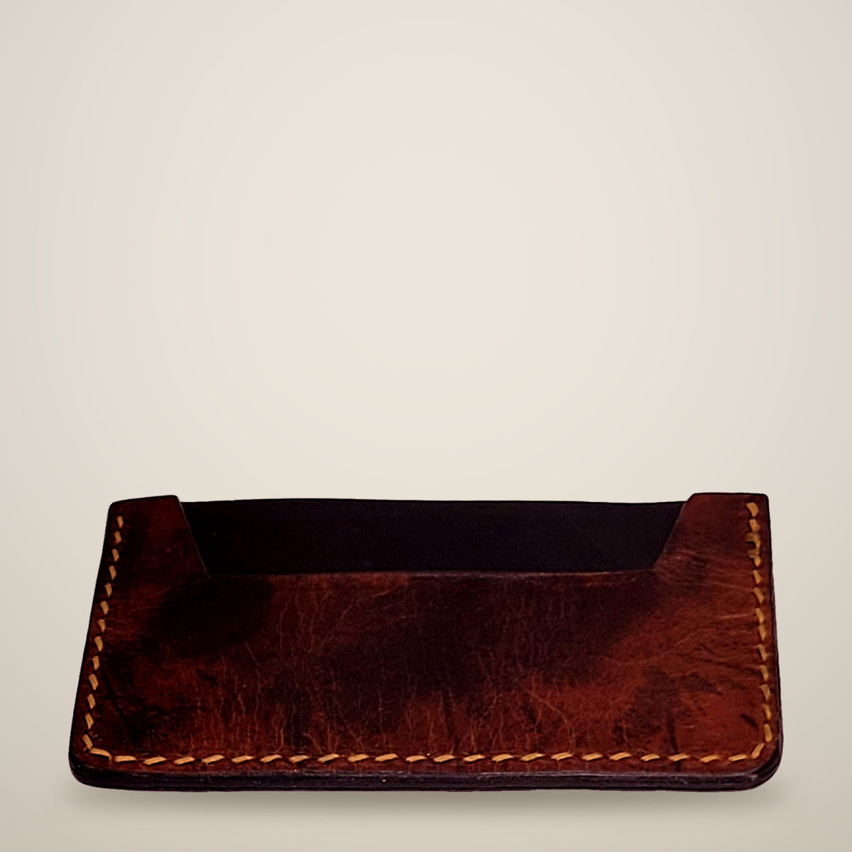Trapezoid Card Wallet – Chocolate & brown / cream thread