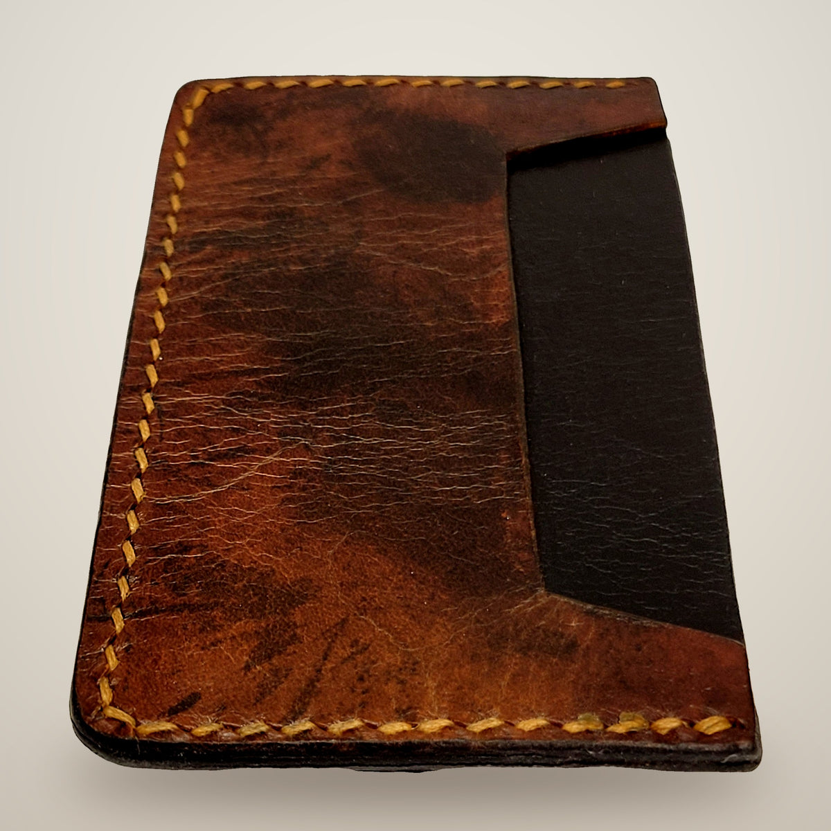 Trapezoid Card Wallet – Chocolate & brown / cream thread
