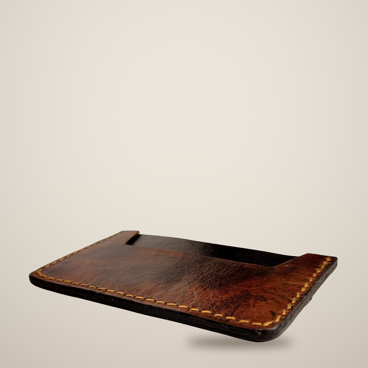 Trapezoid Card Wallet – Chocolate & brown / cream thread
