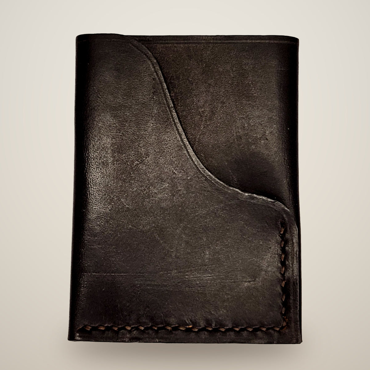 Vertical Push Card Wallet – Black / black thread
