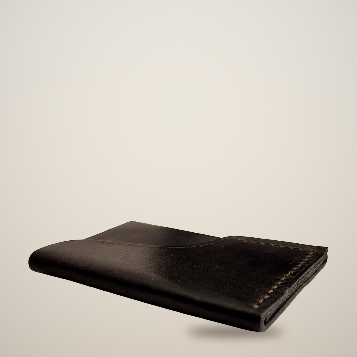 Vertical Push Card Wallet – Black / black thread