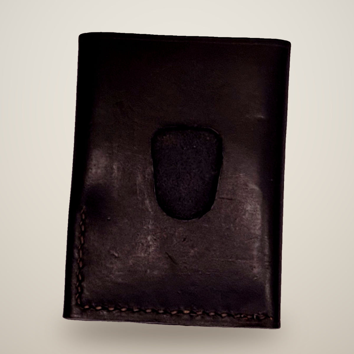 Vertical Push Card Wallet – Black / black thread