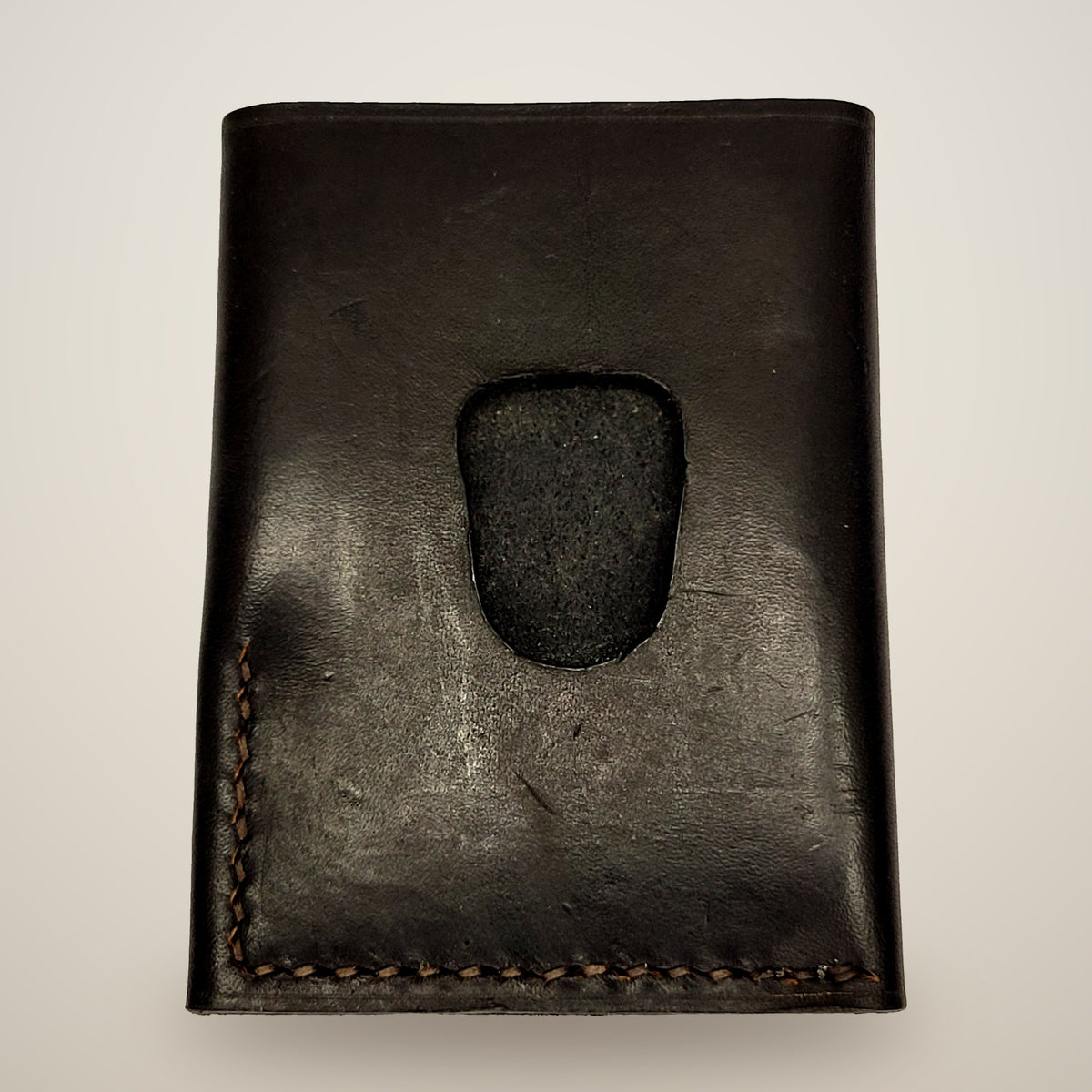 Vertical Push Card Wallet – Black / black thread