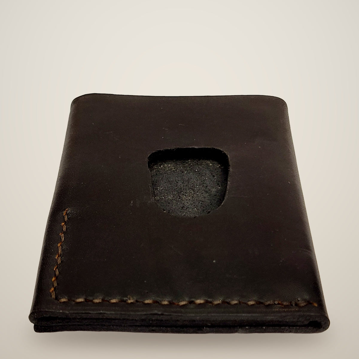 Vertical Push Card Wallet – Black / black thread