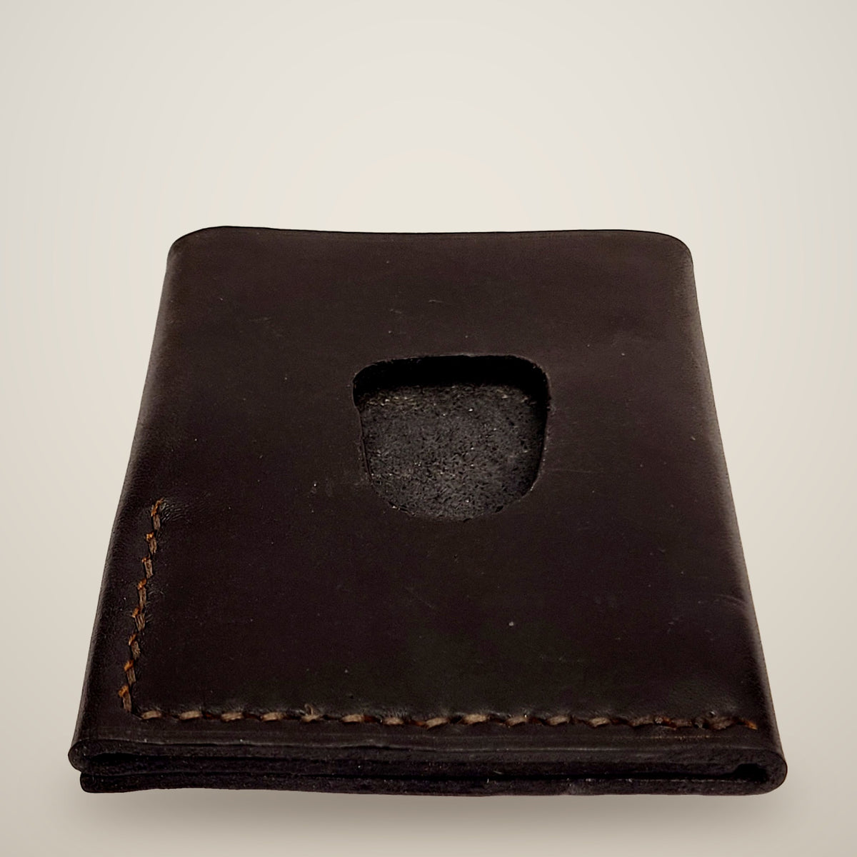 Vertical Push Card Wallet – Black / black thread