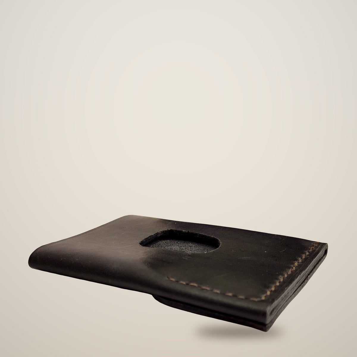 Vertical Push Card Wallet – Black / black thread