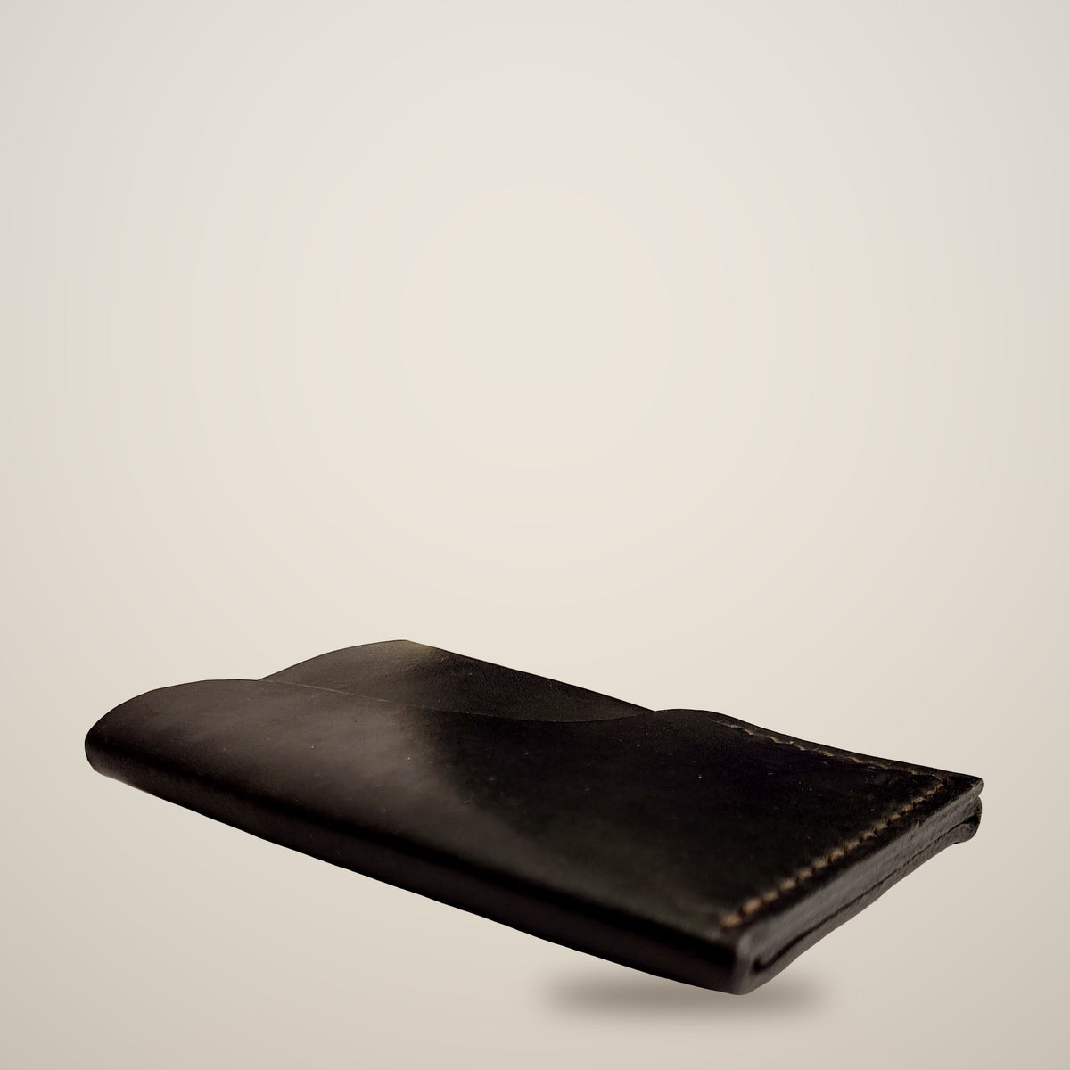 Vertical Push Card Wallet – Black / black thread