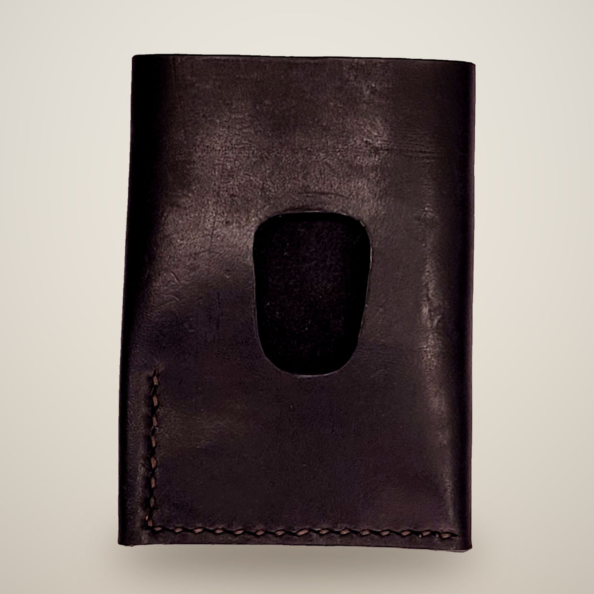 Vertical Push Card Wallet – Black / black thread