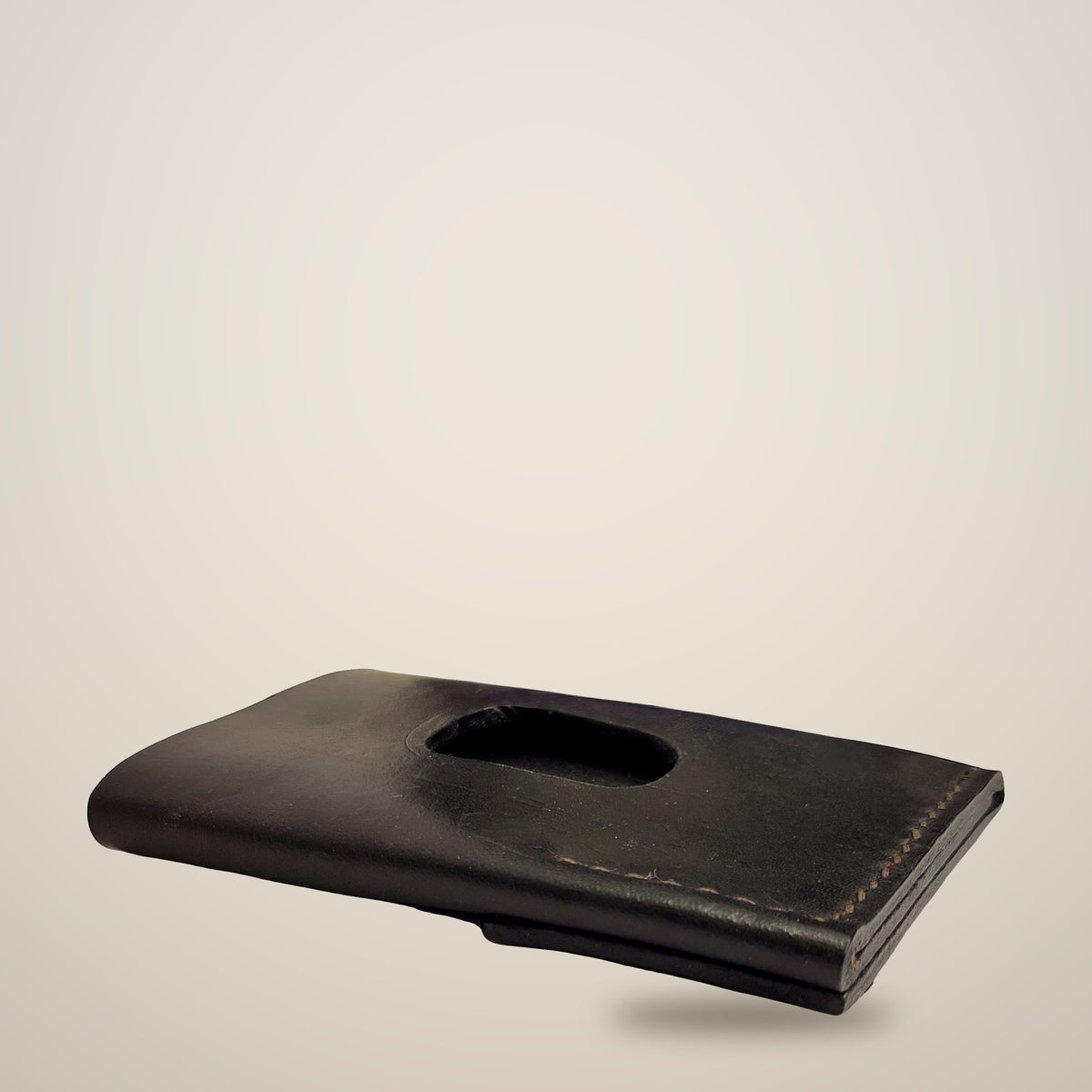 Vertical Push Card Wallet – Black / black thread