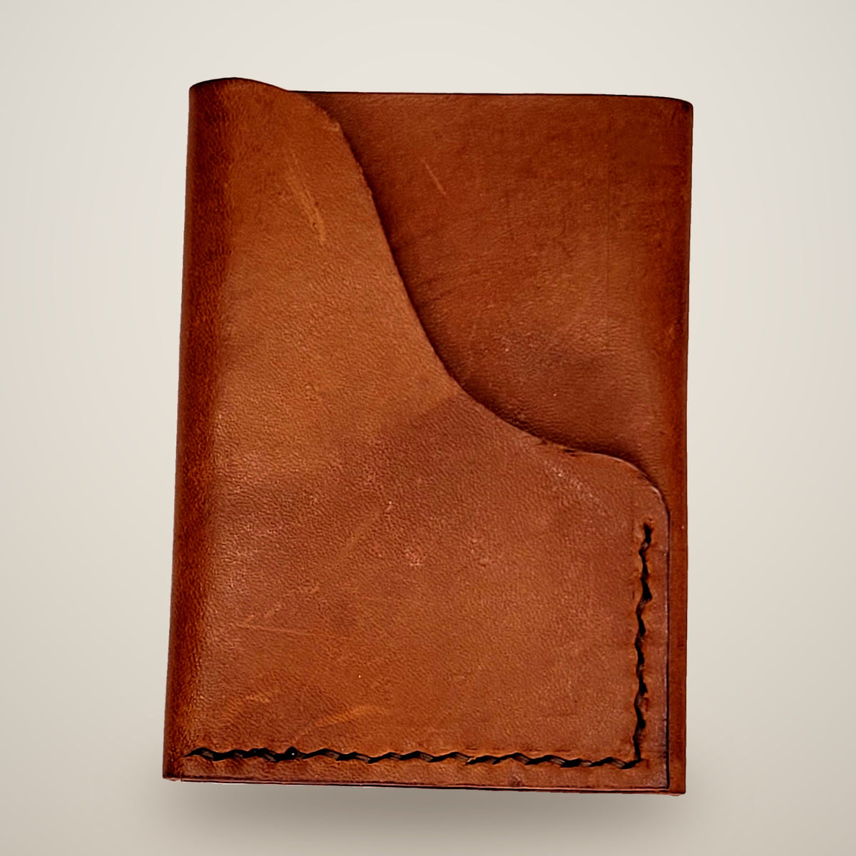 Vertical Push Card Wallet – Tan / dark brown thread