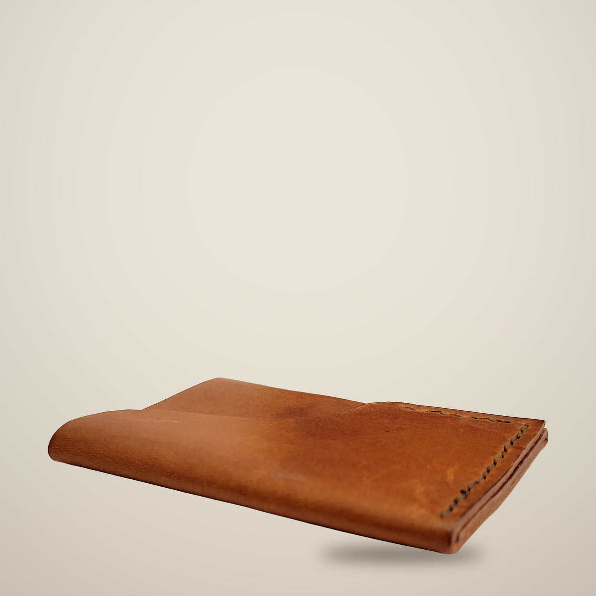 Vertical Push Card Wallet – Tan / dark brown thread