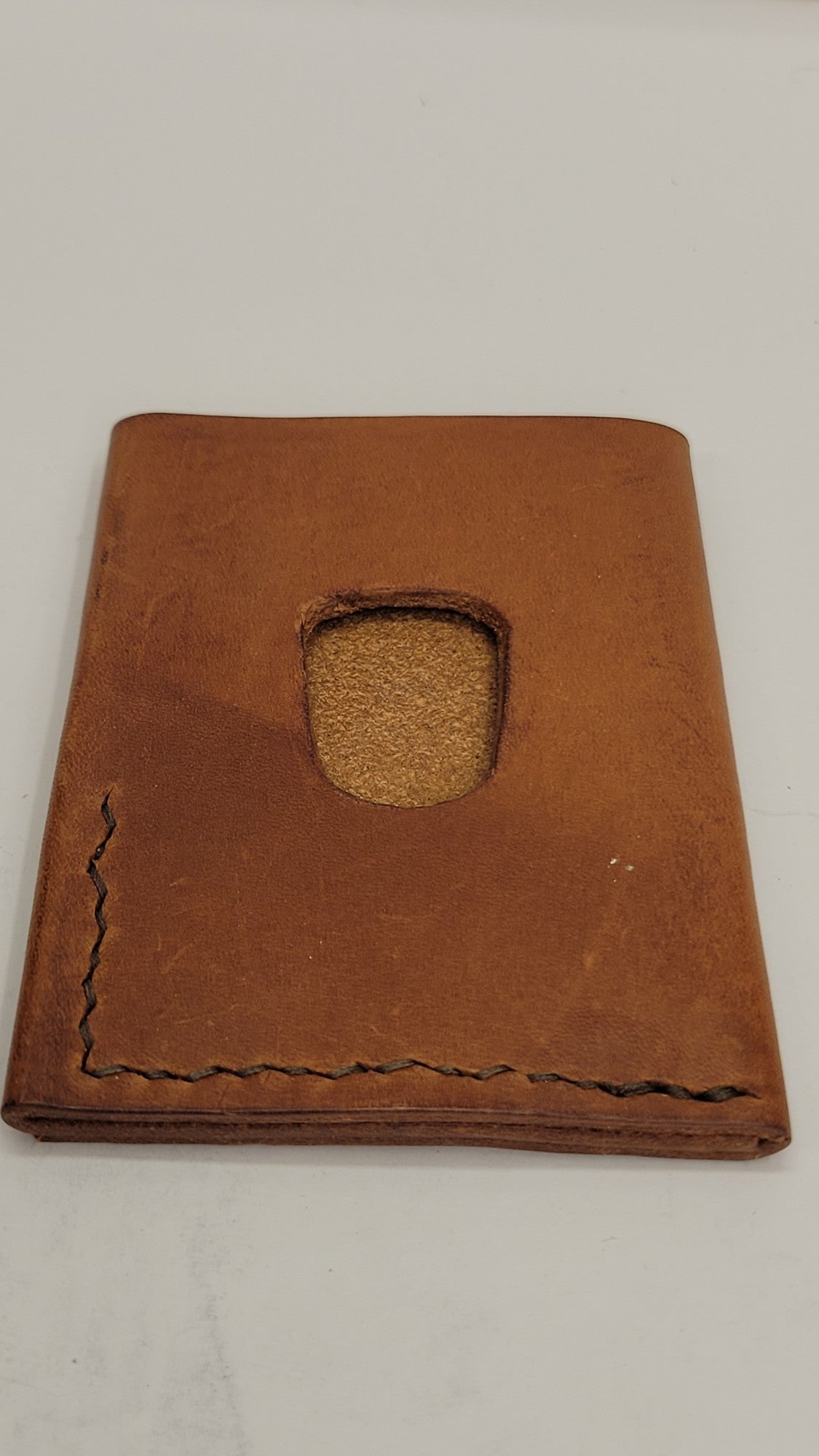 Vertical Push Card Wallet – Tan / dark brown thread
