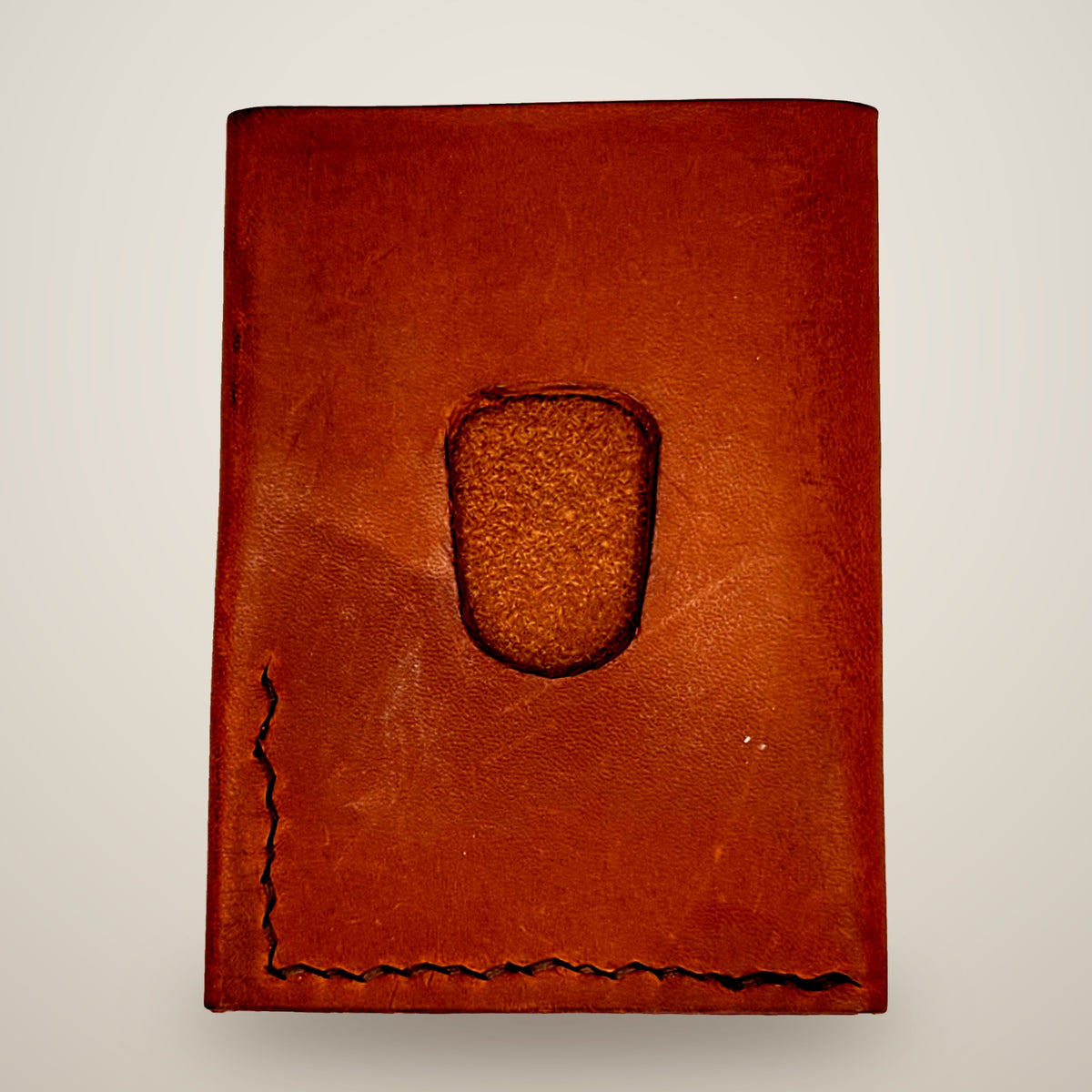 Vertical Push Card Wallet – Tan / dark brown thread