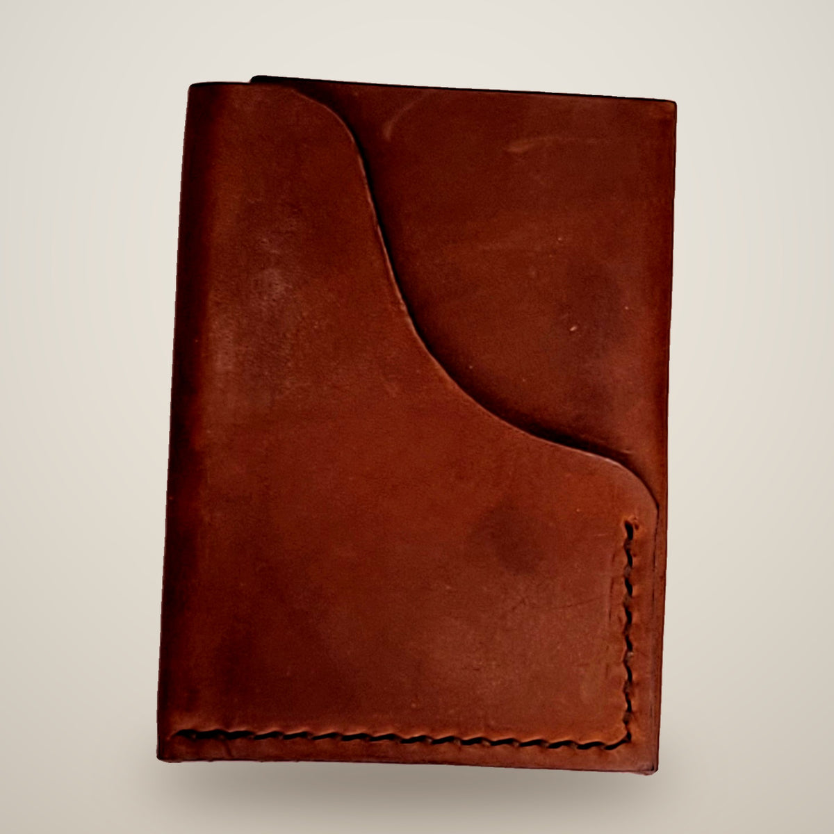 Vertical Push Card Wallet – Tan / dark brown thread