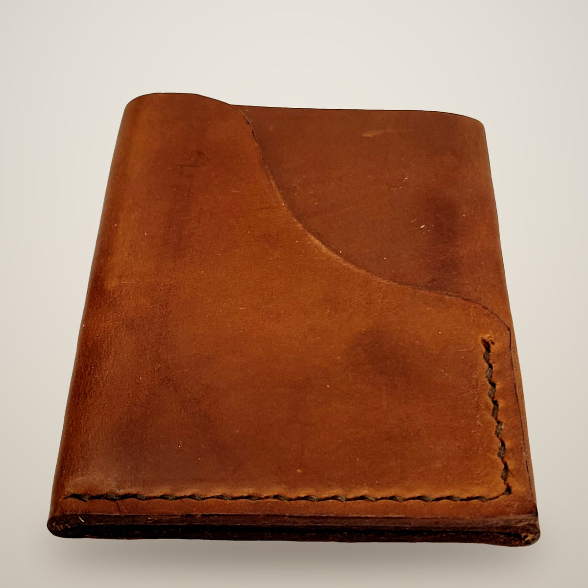 Vertical Push Card Wallet – Tan / dark brown thread