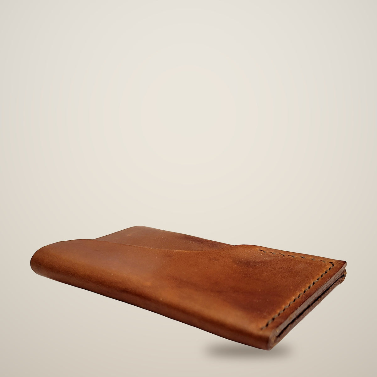 Vertical Push Card Wallet – Tan / dark brown thread