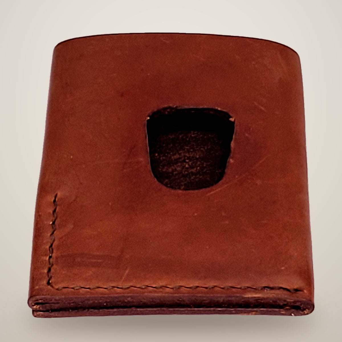 Vertical Push Card Wallet – Tan / dark brown thread
