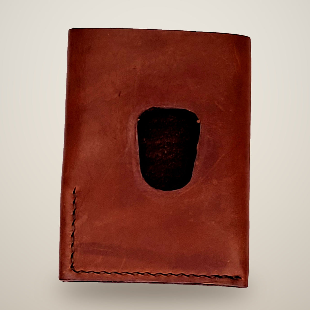 Vertical Push Card Wallet – Tan / dark brown thread