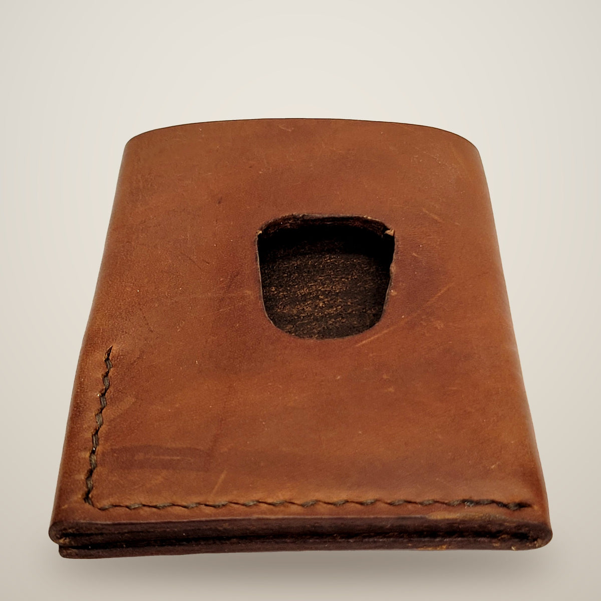 Vertical Push Card Wallet – Tan / dark brown thread
