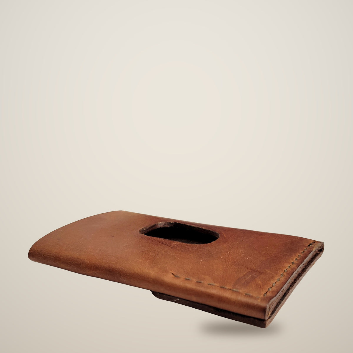 Vertical Push Card Wallet – Tan / dark brown thread