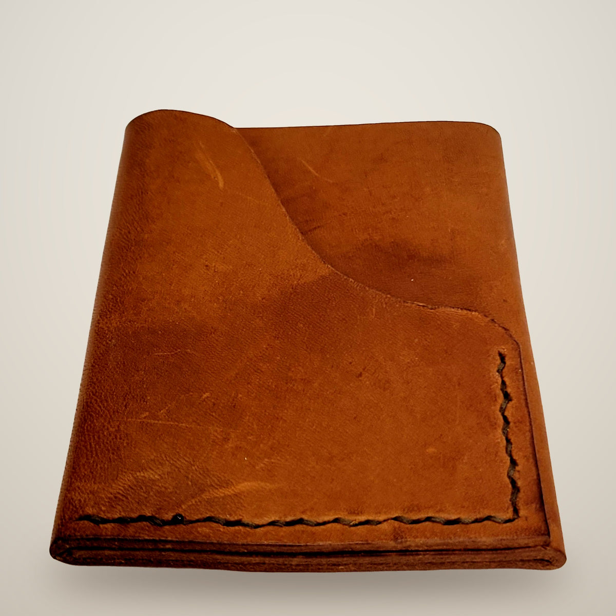 Vertical Push Card Wallet – Tan / dark brown thread