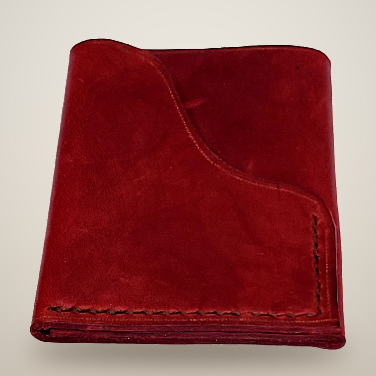 Vertical Push Card Wallet – Red / dark brown thread