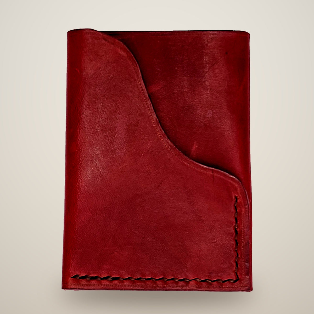 Vertical Push Card Wallet – Red / dark brown thread