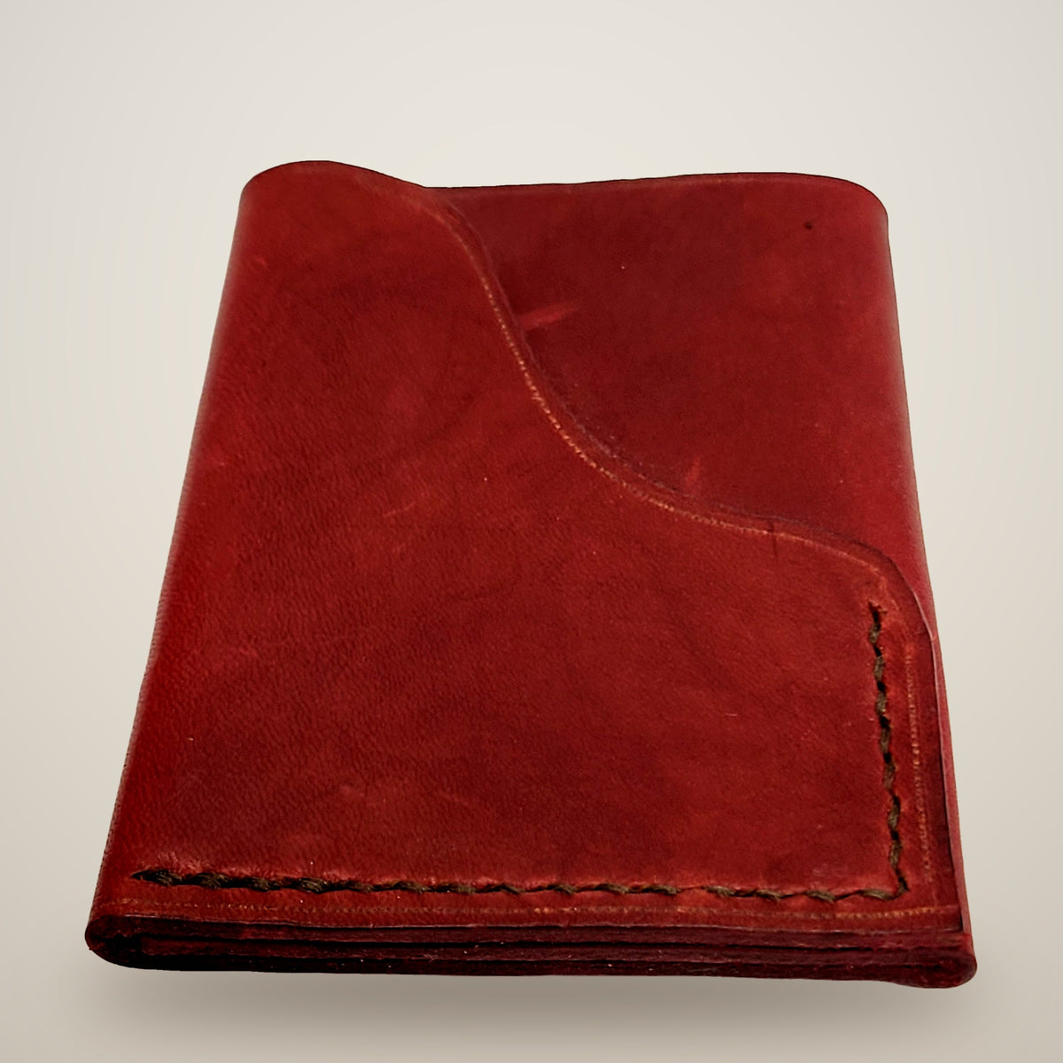 Vertical Push Card Wallet – Red / dark brown thread