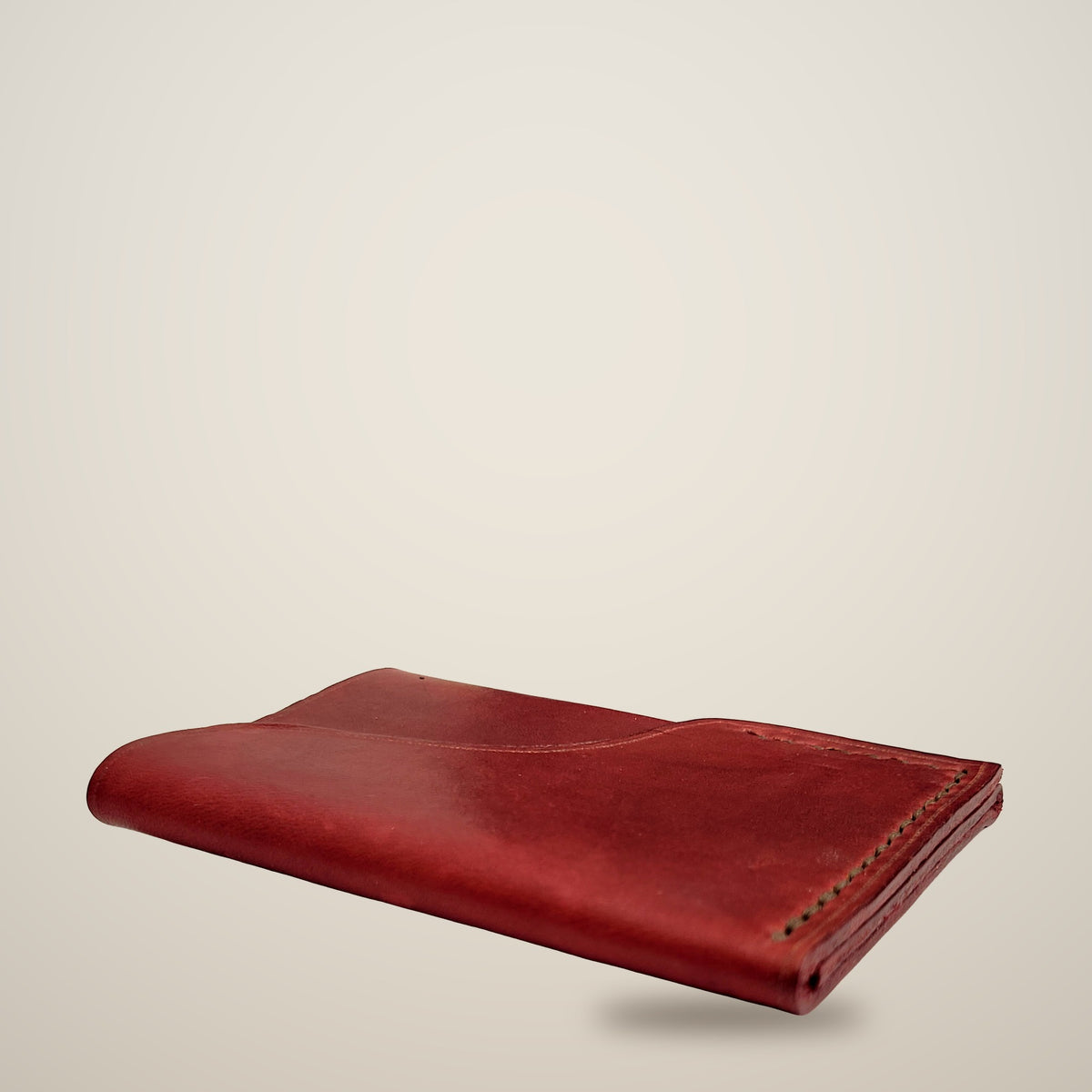 Vertical Push Card Wallet – Red / dark brown thread