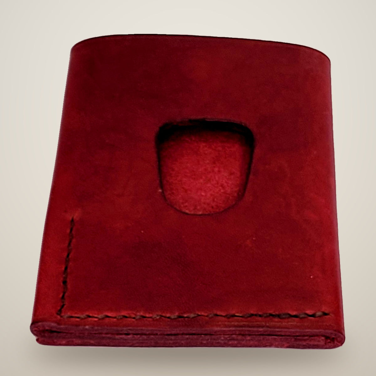 Vertical Push Card Wallet – Red / dark brown thread