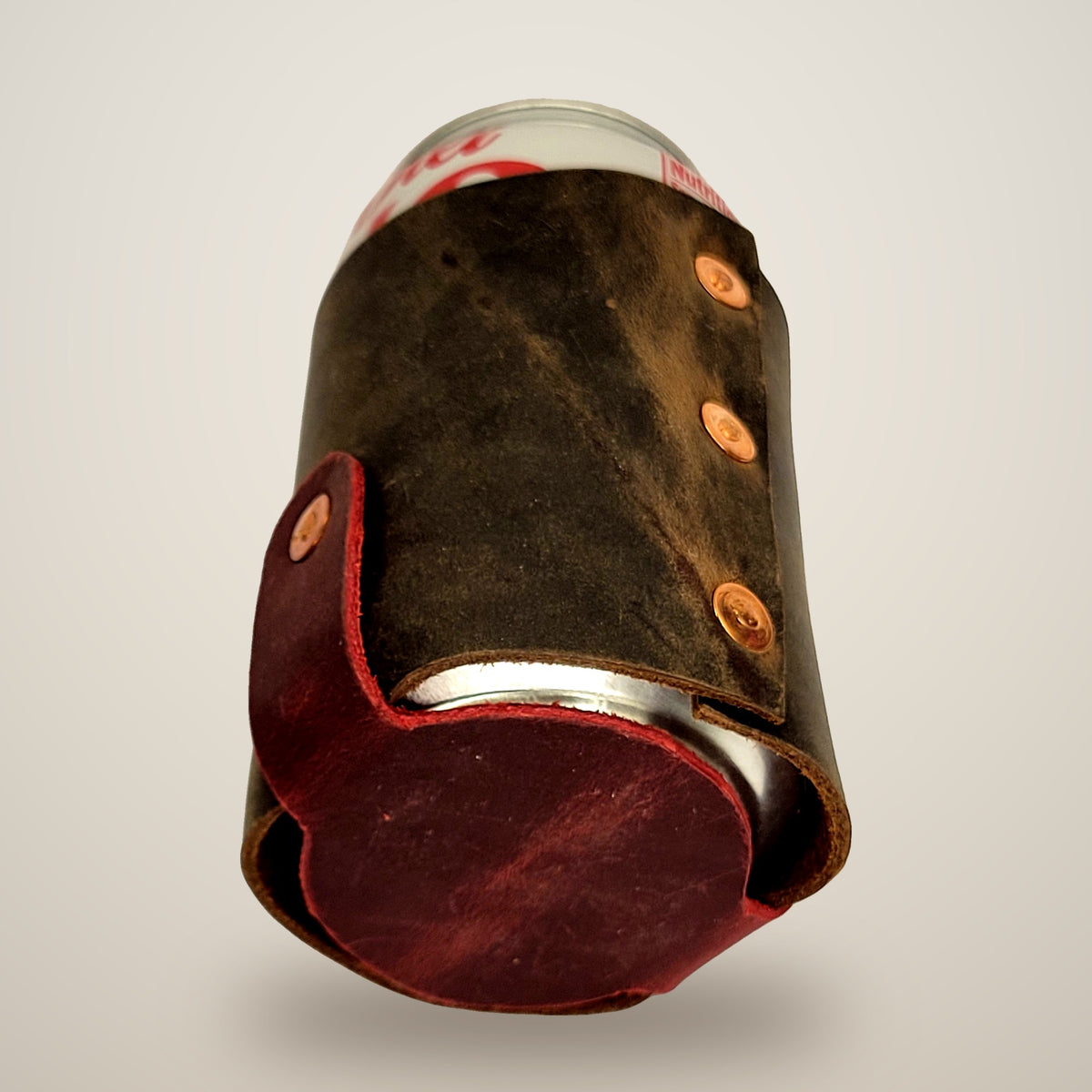 Leather Coo Z – Standard – chocolate & volcano strap, copper rivets