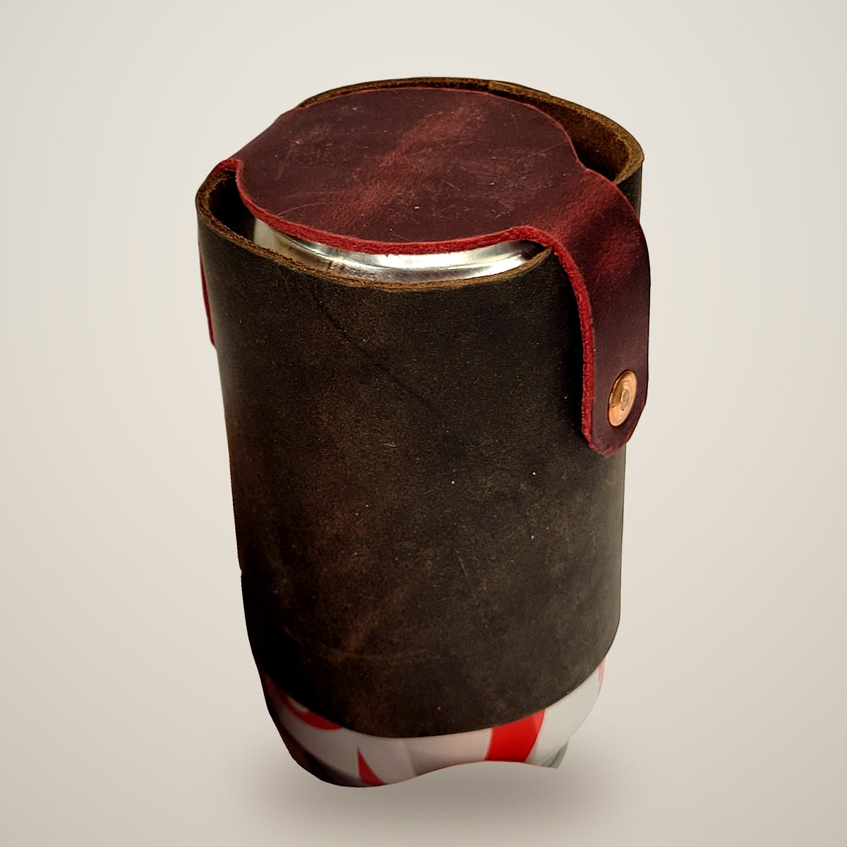 Leather Coo Z – Standard – chocolate & volcano strap, copper rivets