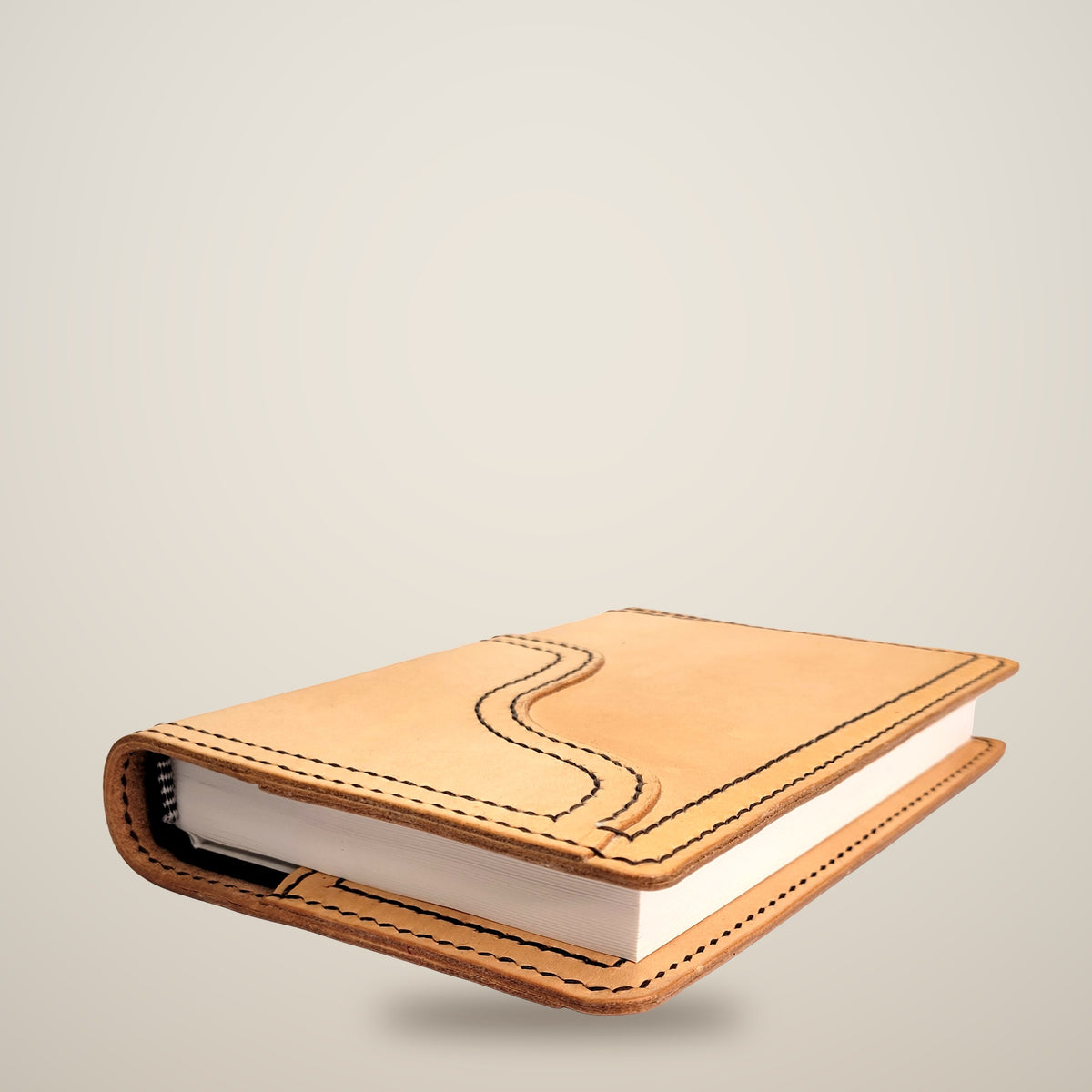 Medium Two-Layer Notebook Cover – Decorative Stitch (Sketchbook Included) – Natural / dark brown thread