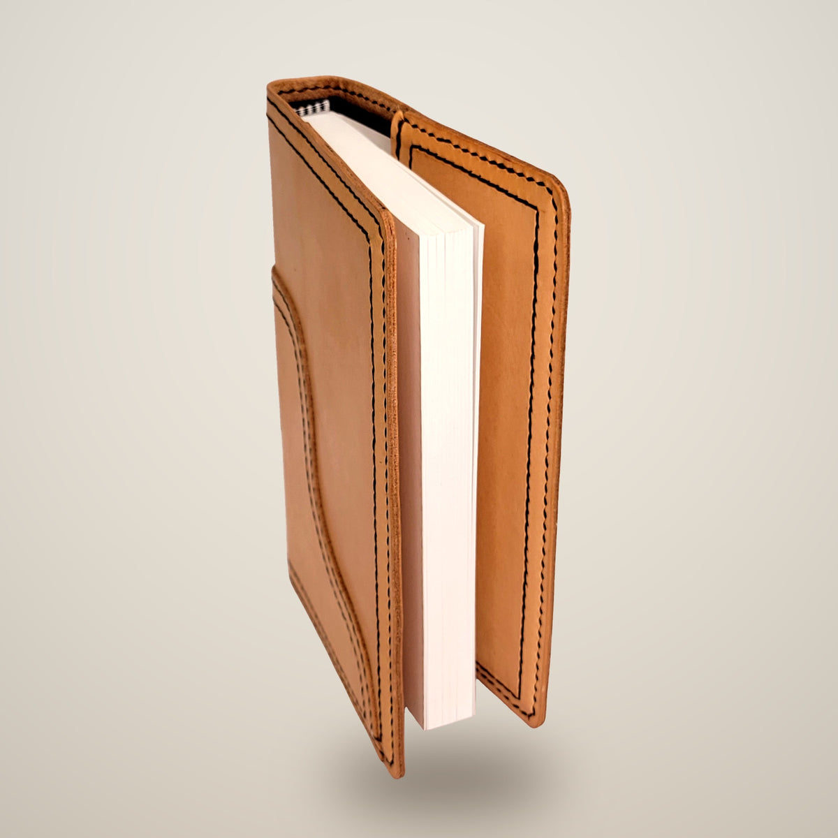Medium Two-Layer Notebook Cover – Decorative Stitch (Sketchbook Included) – Natural / dark brown thread