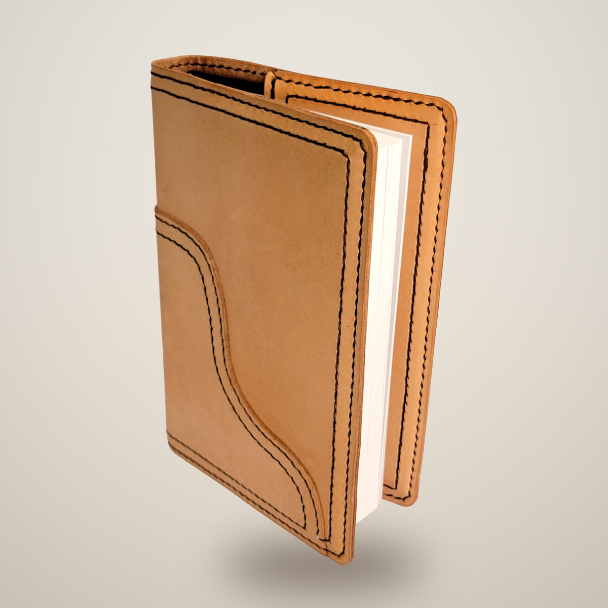 Medium Two-Layer Notebook Cover – Decorative Stitch (Sketchbook Included) – Natural / dark brown thread