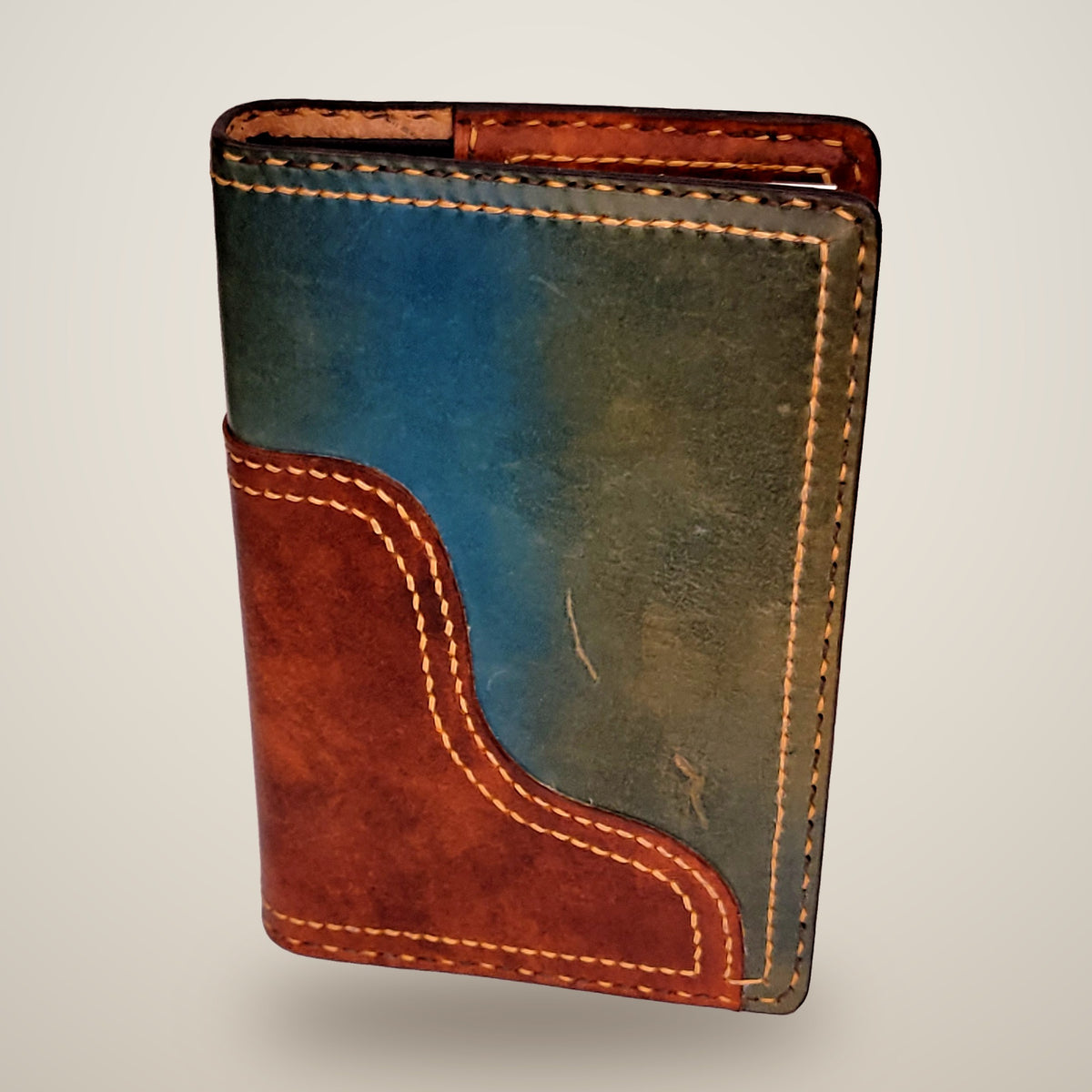 Medium Two-Layer Notebook Cover – Decorative Stitch (Sketchbook Included) – Aquasurf & light brown / tan & dark brown thread
