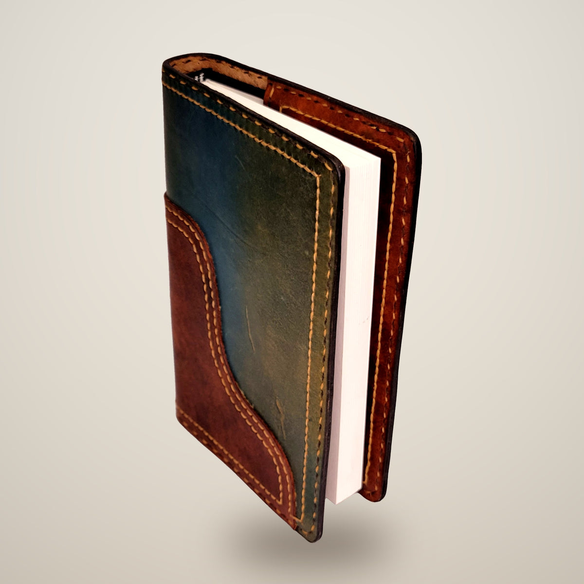 Medium Two-Layer Notebook Cover – Decorative Stitch (Sketchbook Included) – Aquasurf & light brown / tan & dark brown thread