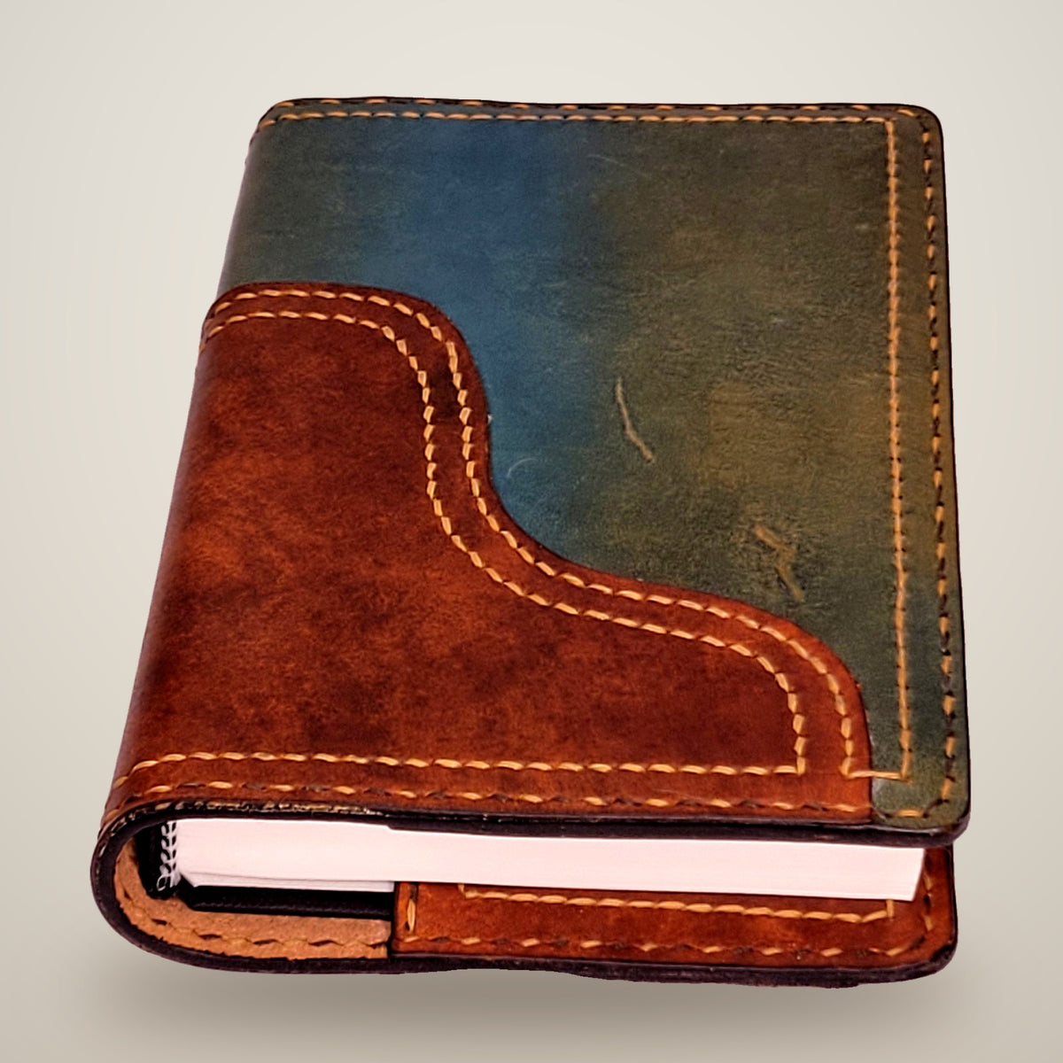 Medium Two-Layer Notebook Cover – Decorative Stitch (Sketchbook Included) – Aquasurf & light brown / tan & dark brown thread