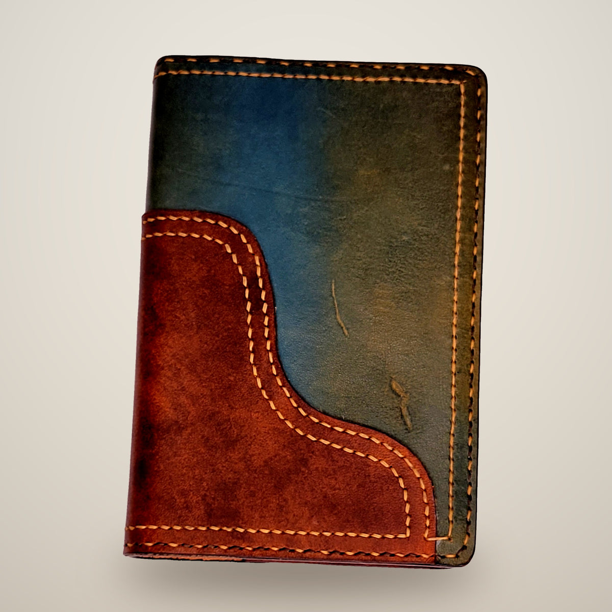 Medium Two-Layer Notebook Cover – Decorative Stitch (Sketchbook Included) – Aquasurf & light brown / tan & dark brown thread