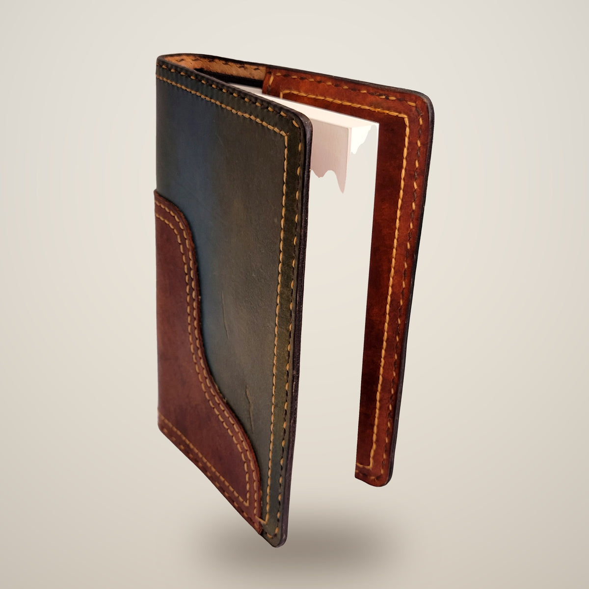 Medium Two-Layer Notebook Cover – Decorative Stitch (Sketchbook Included) – Aquasurf & light brown / tan & dark brown thread