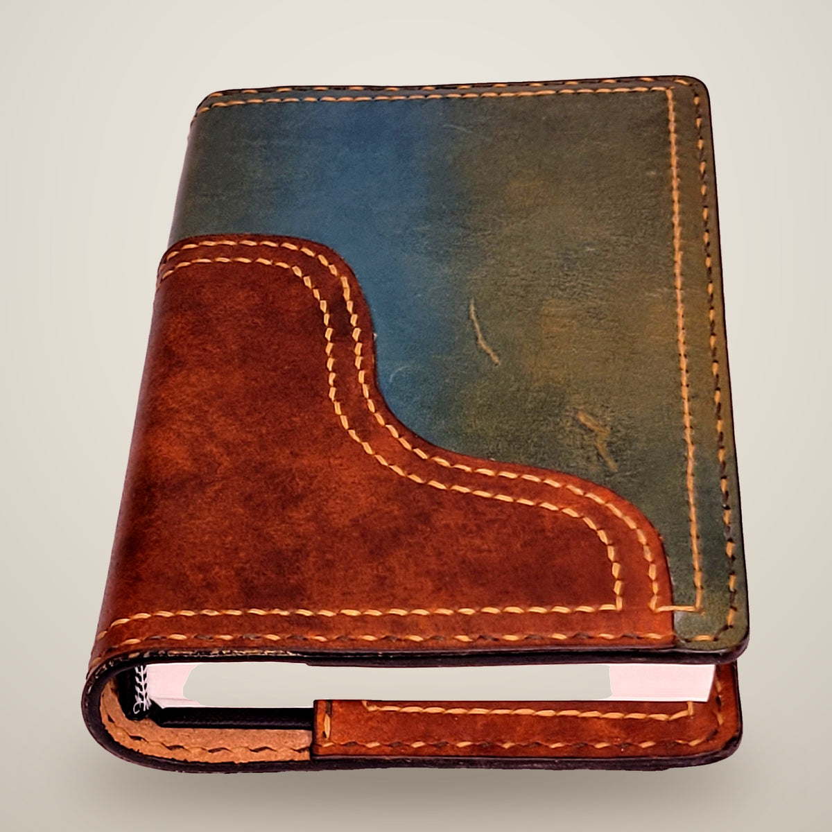 Medium Two-Layer Notebook Cover – Decorative Stitch (Sketchbook Included) – Aquasurf & light brown / tan & dark brown thread